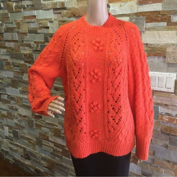 J.CREW Cable-knit pointelle sweater with popcorn flowers - Picture 1 of 8